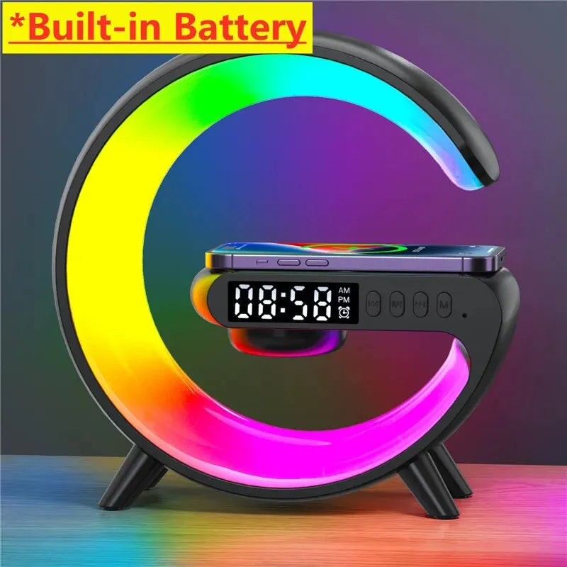 Reloj alarma multifuncional, cargador y luz led.