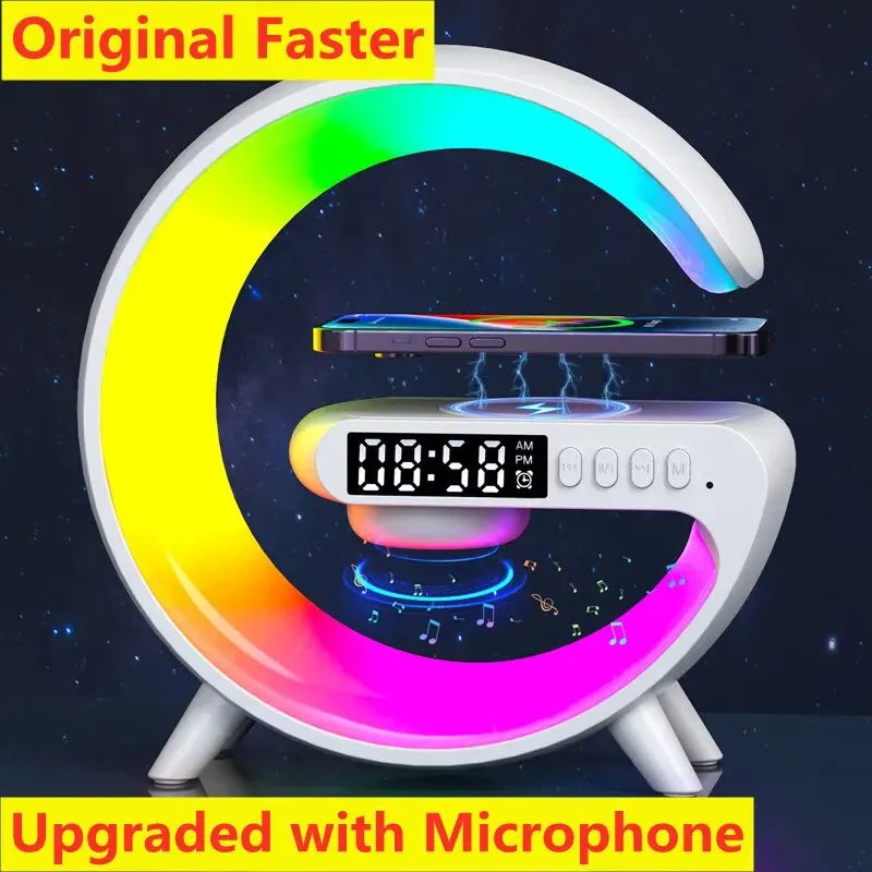 Reloj alarma multifuncional, cargador y luz led.