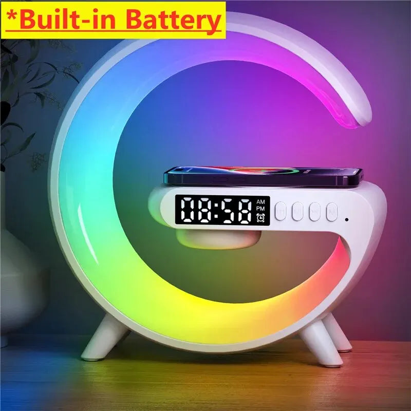 Reloj alarma multifuncional, cargador y luz led.